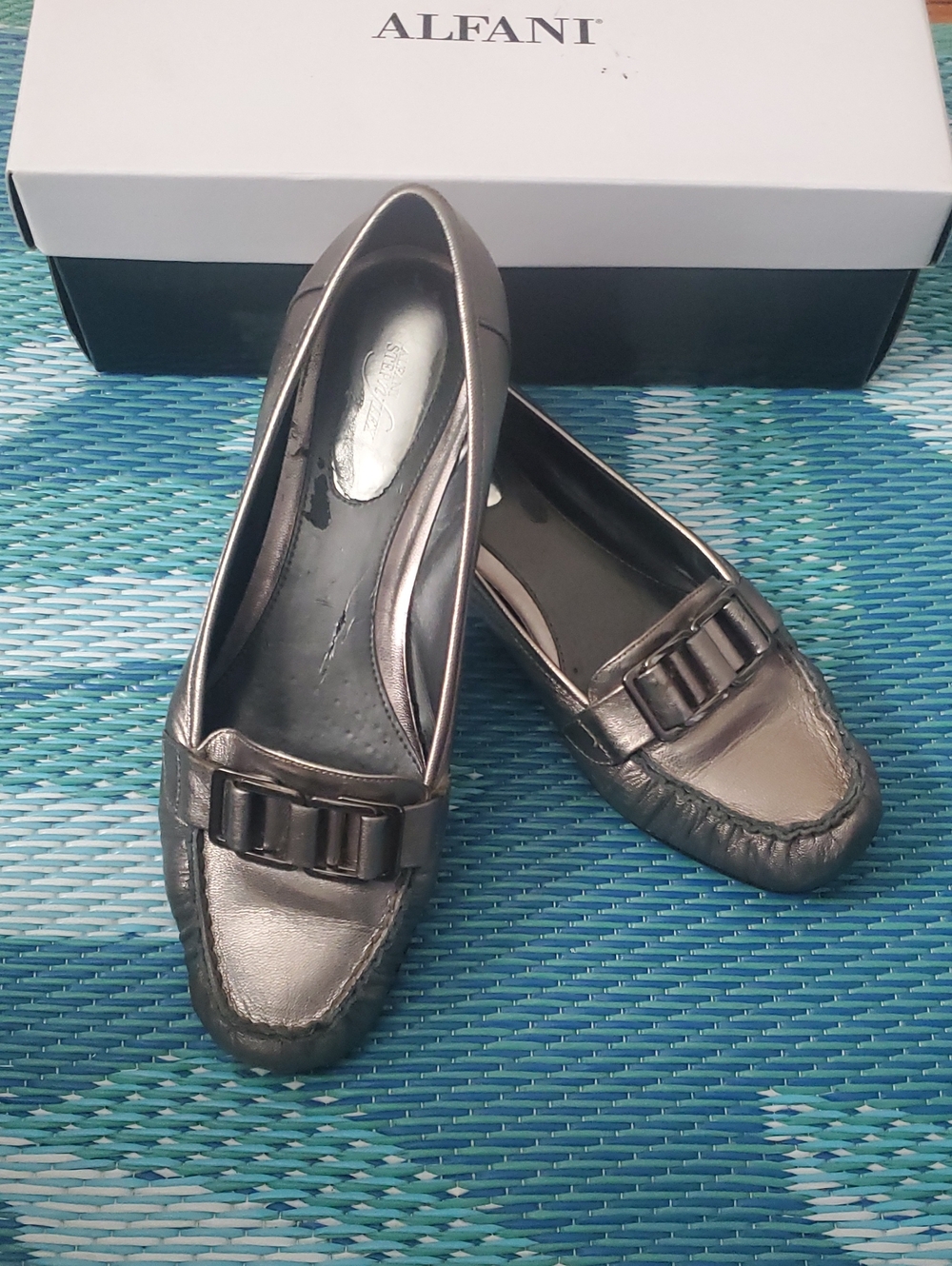 Alfani Step n Flex Metallic Pewter Buckle Loafers